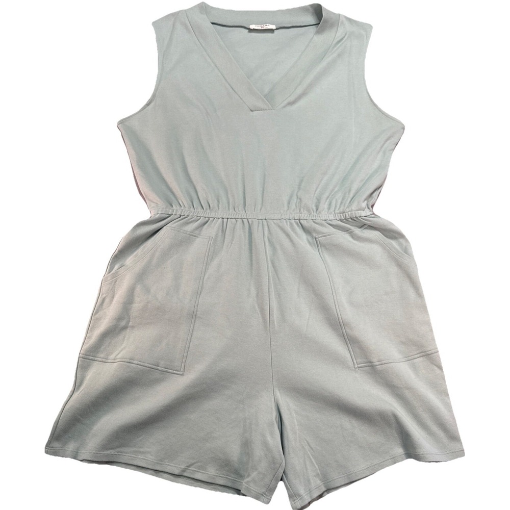 Zenana Romper Sleeveless V-neck Mint/Green, Pockets Sz 2X Comfy,‎ Preppy, Dress